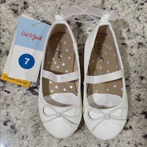 Cat & Jack Cream Ballet Flats with Bow 7T